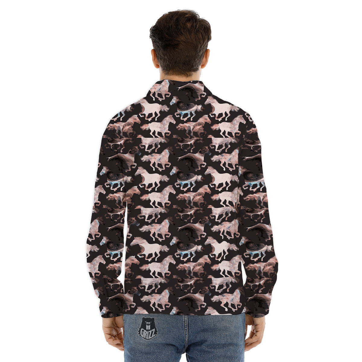 Horse Painting Dark Pink Print Men's Dress Shirts-grizzshop