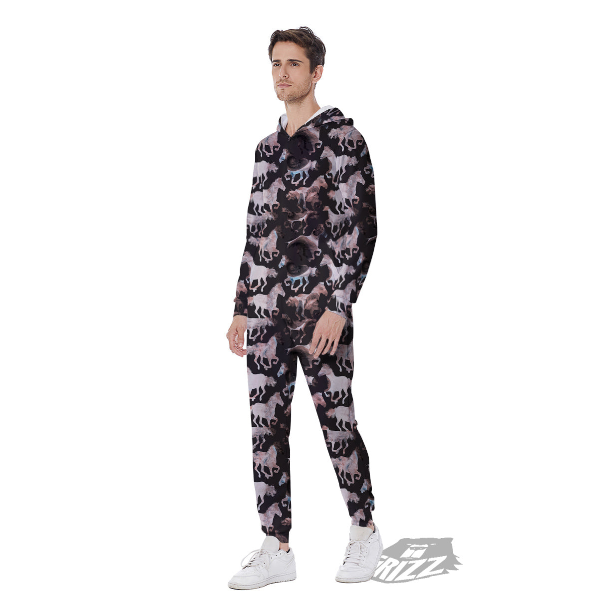 Horse Painting Dark Pink Print Men's Jumpsuit-grizzshop