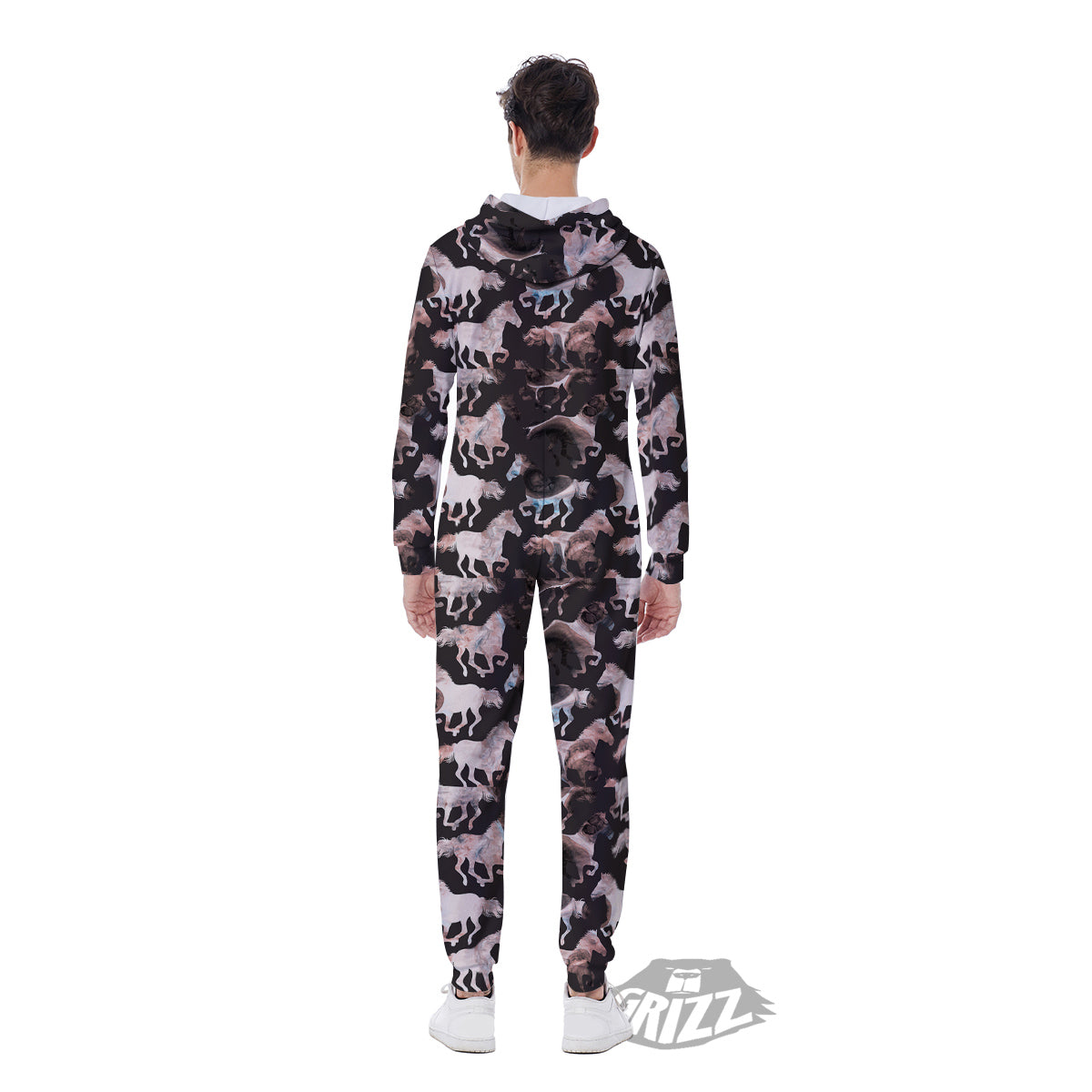 Horse Painting Dark Pink Print Men's Jumpsuit-grizzshop
