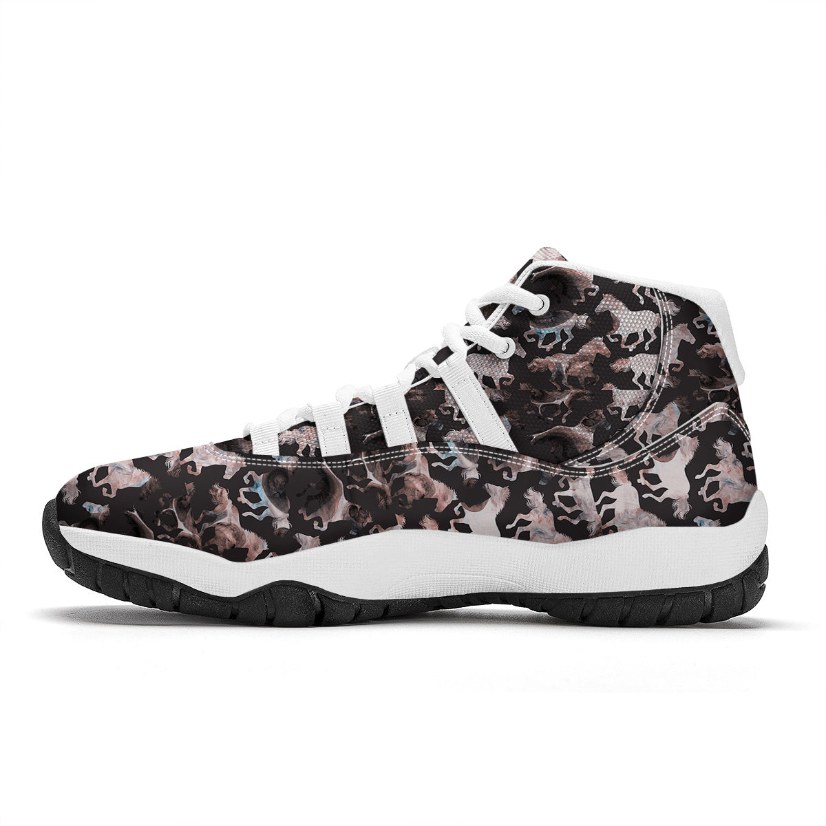 Horse Painting Dark Pink Print White Bball Shoes-grizzshop