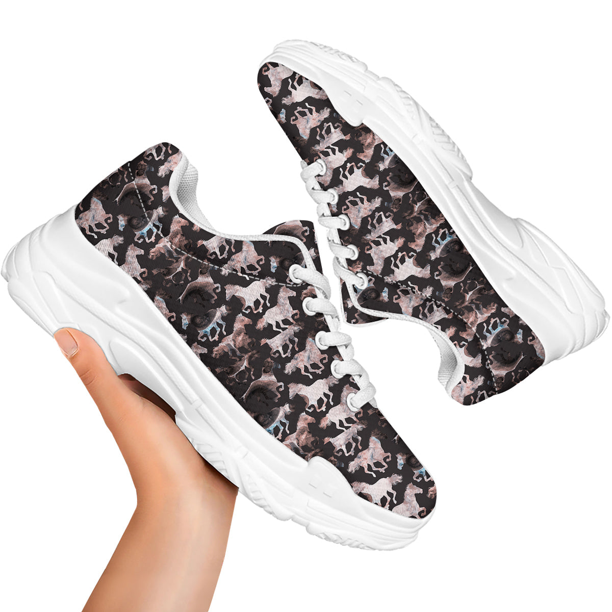 Horse Painting Dark Pink Print White Chunky Shoes-grizzshop