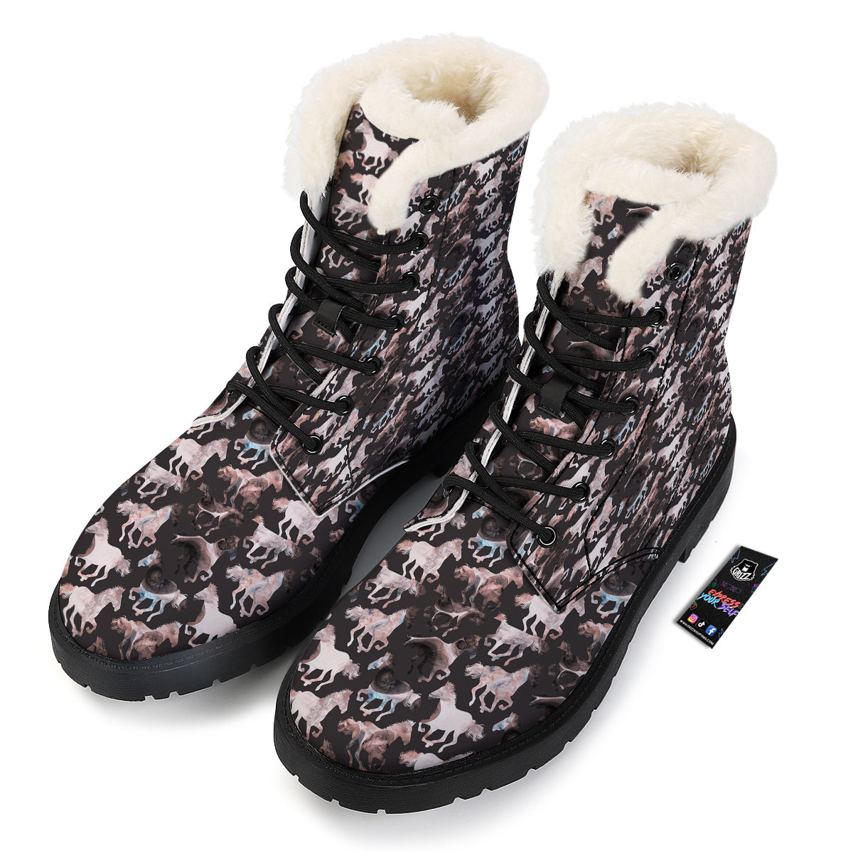 Horse Painting Dark Pink Print Winter Boots-grizzshop