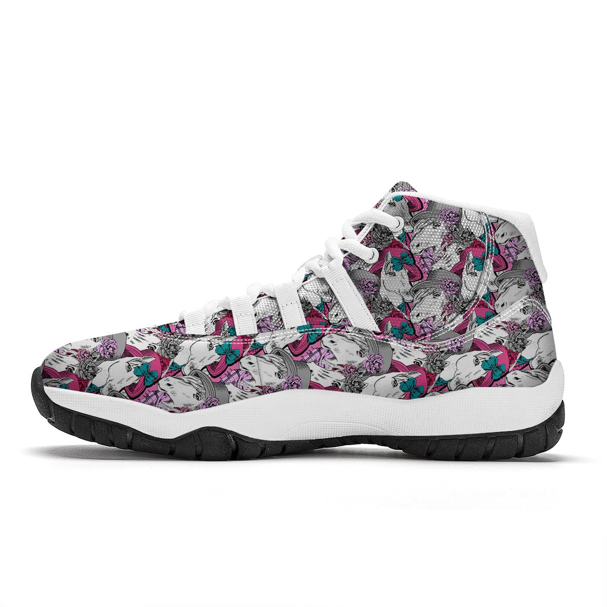 Horse Pattern Print White Bball Shoes-grizzshop