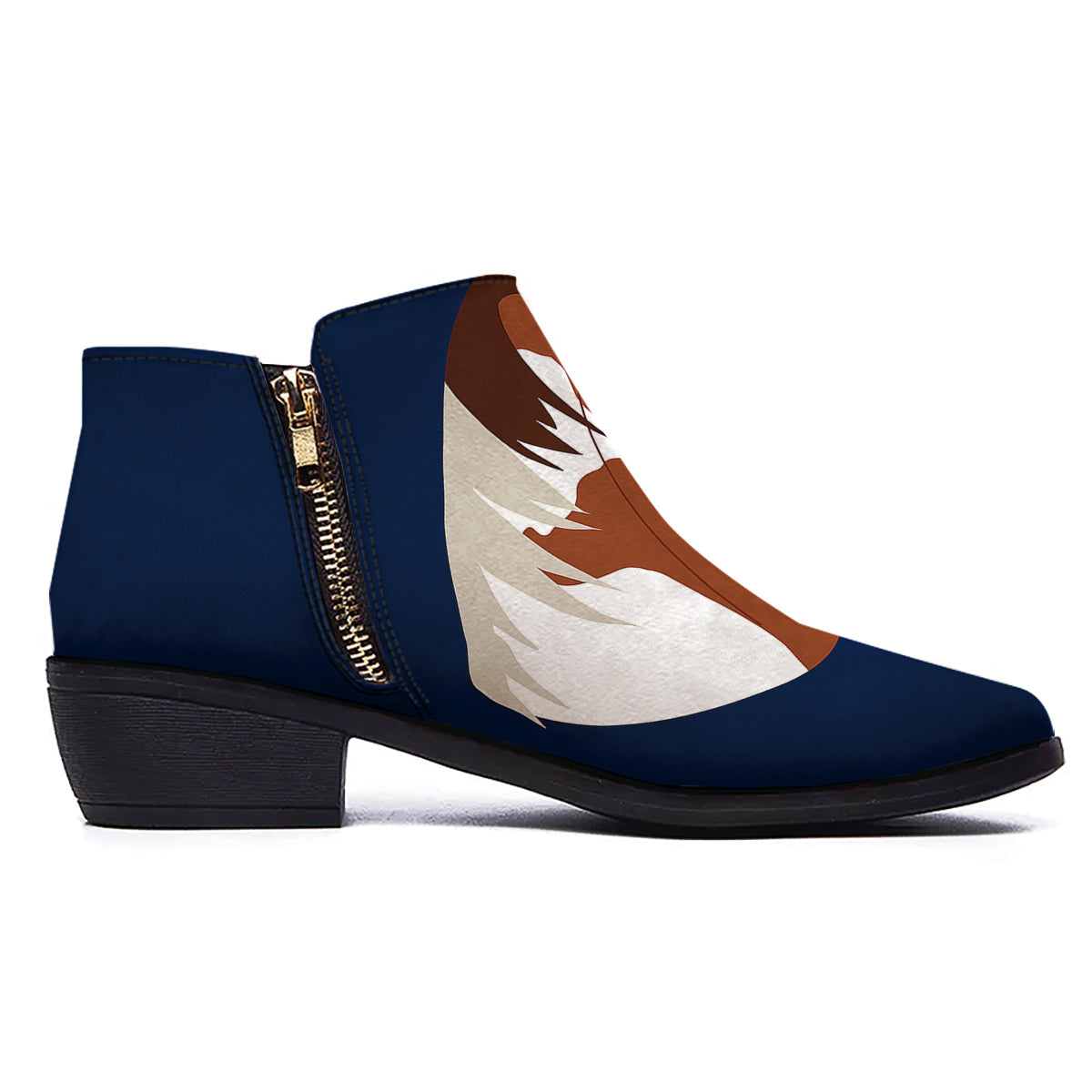 Horse Portrait Dark Blue Print Ankle Boots-grizzshop
