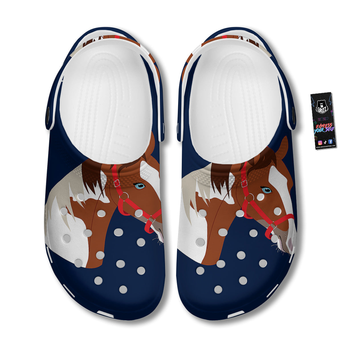 Horse Portrait Dark Blue Print Clog-grizzshop