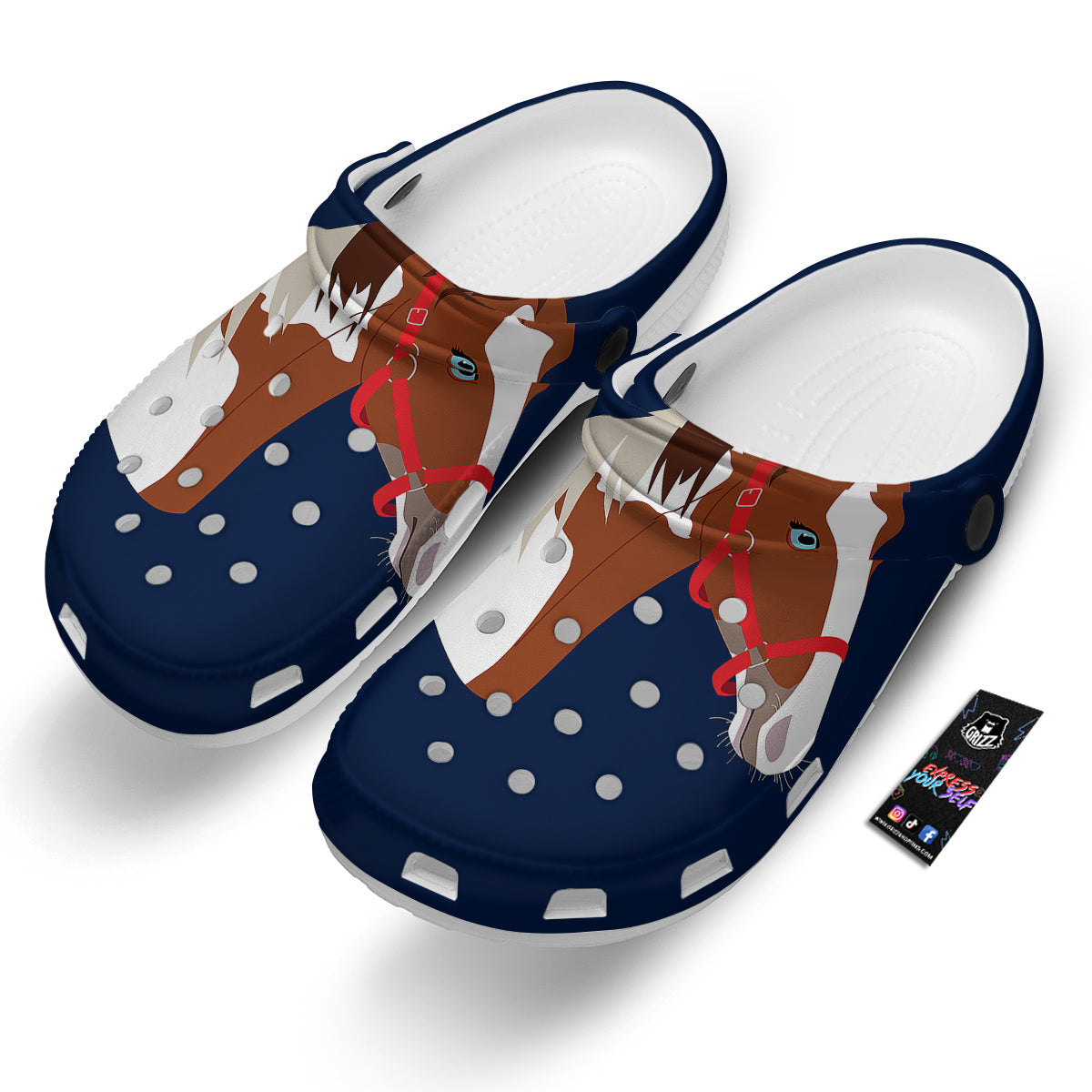 Horse Portrait Dark Blue Print Clog-grizzshop
