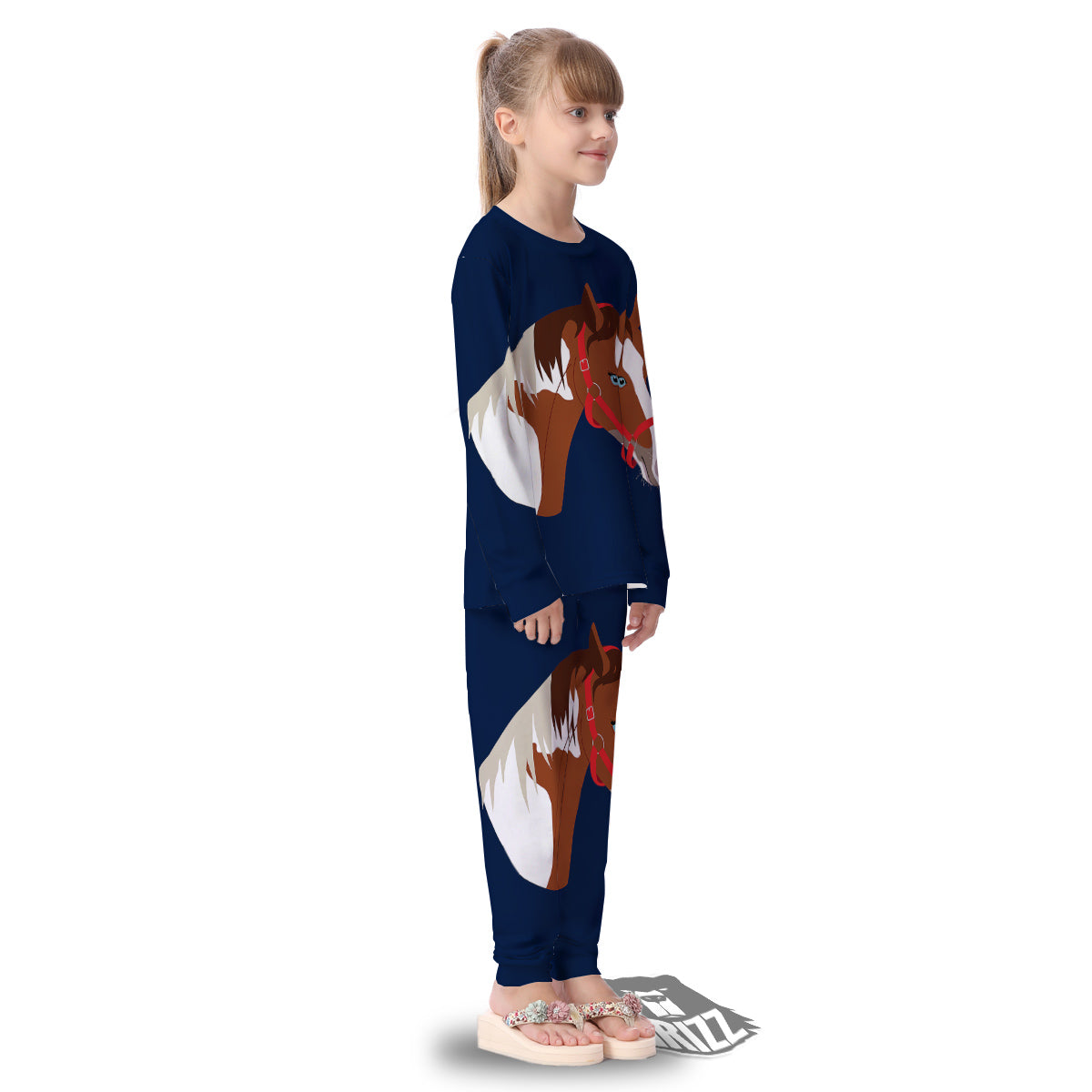 Horse Portrait Dark Blue Print Kid's Pajamas-grizzshop
