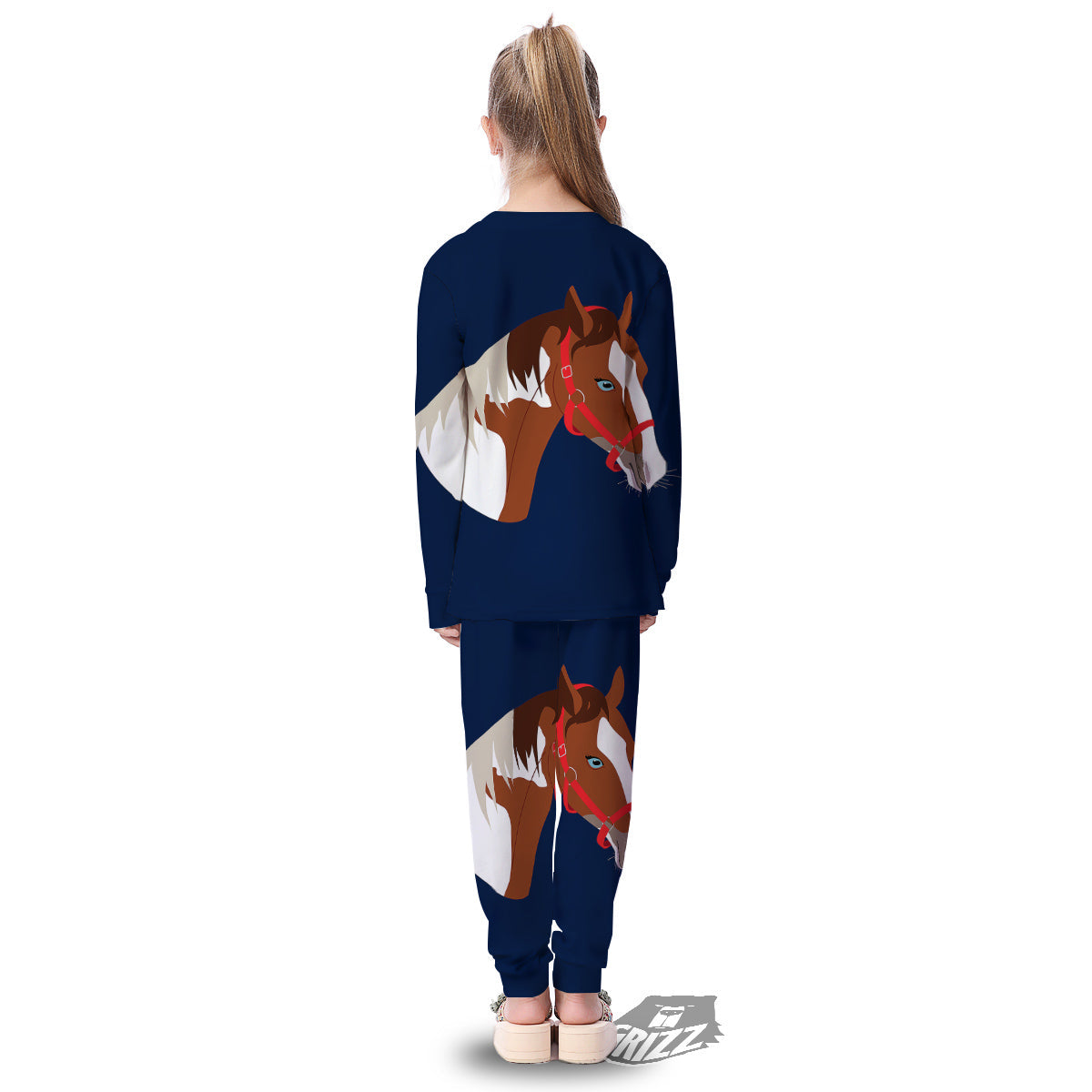 Horse Portrait Dark Blue Print Kid's Pajamas-grizzshop