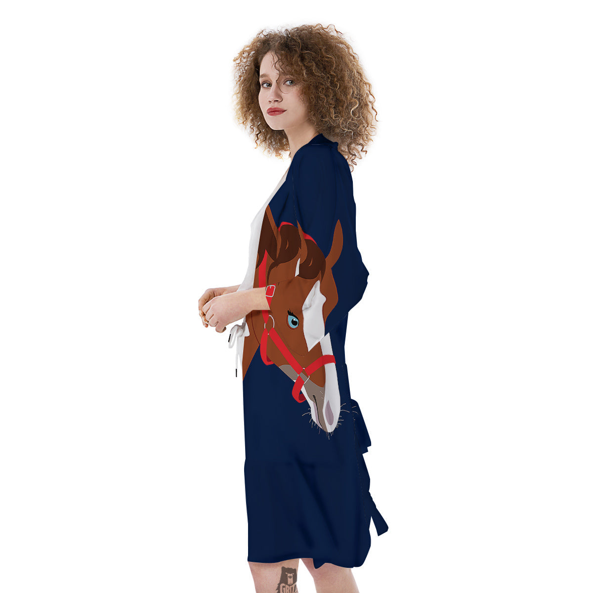 Horse Portrait Dark Blue Print Kimono-grizzshop