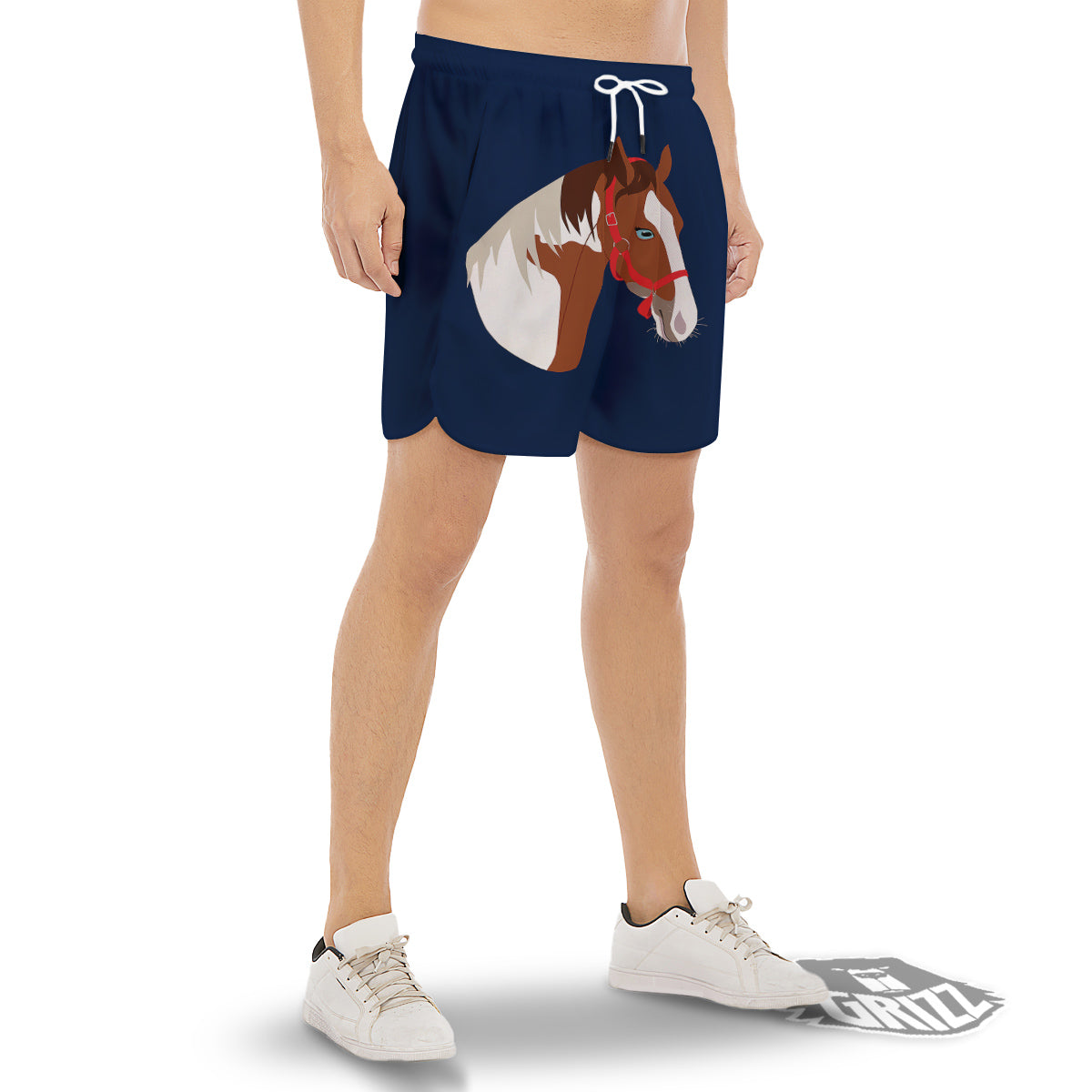 Horse Portrait Dark Blue Print Men's Gym Shorts-grizzshop