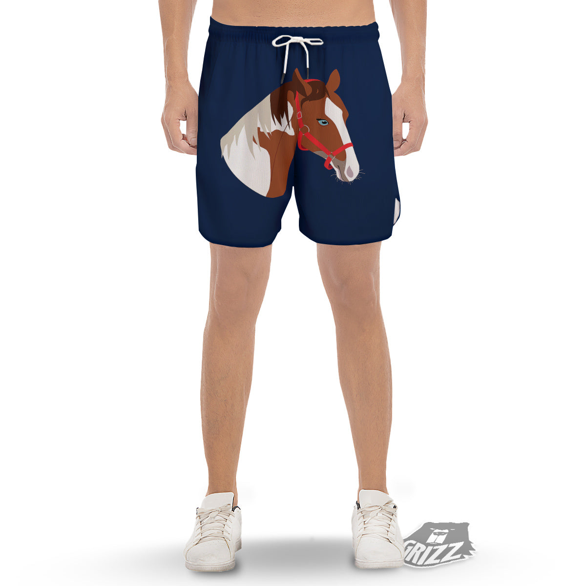 Horse Portrait Dark Blue Print Men's Gym Shorts-grizzshop