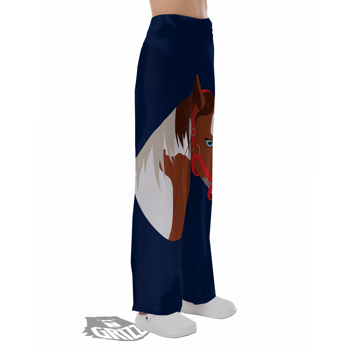 Horse Portrait Dark Blue Print Pajama Pants-grizzshop