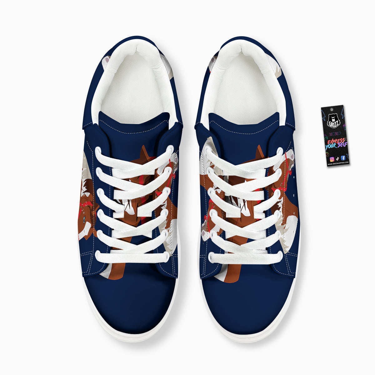 Horse Portrait Dark Blue Print Platform Shoes-grizzshop