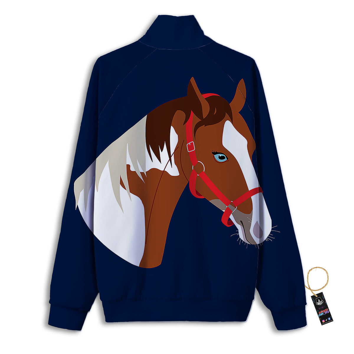 Horse Portrait Dark Blue Print Track Jacket-grizzshop