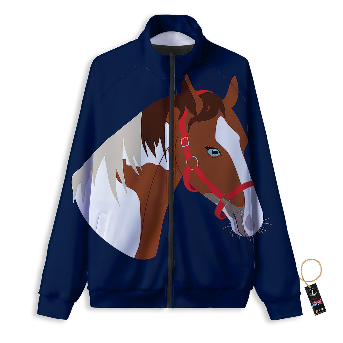 Horse Portrait Dark Blue Print Track Jacket-grizzshop
