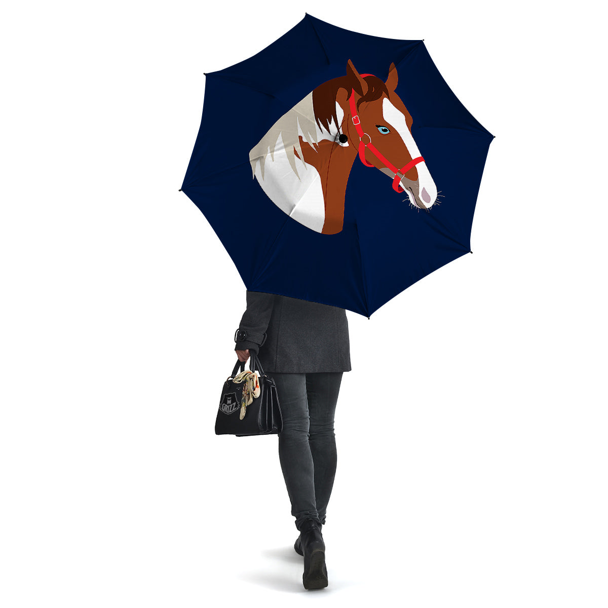 Horse Portrait Dark Blue Print Umbrella-grizzshop