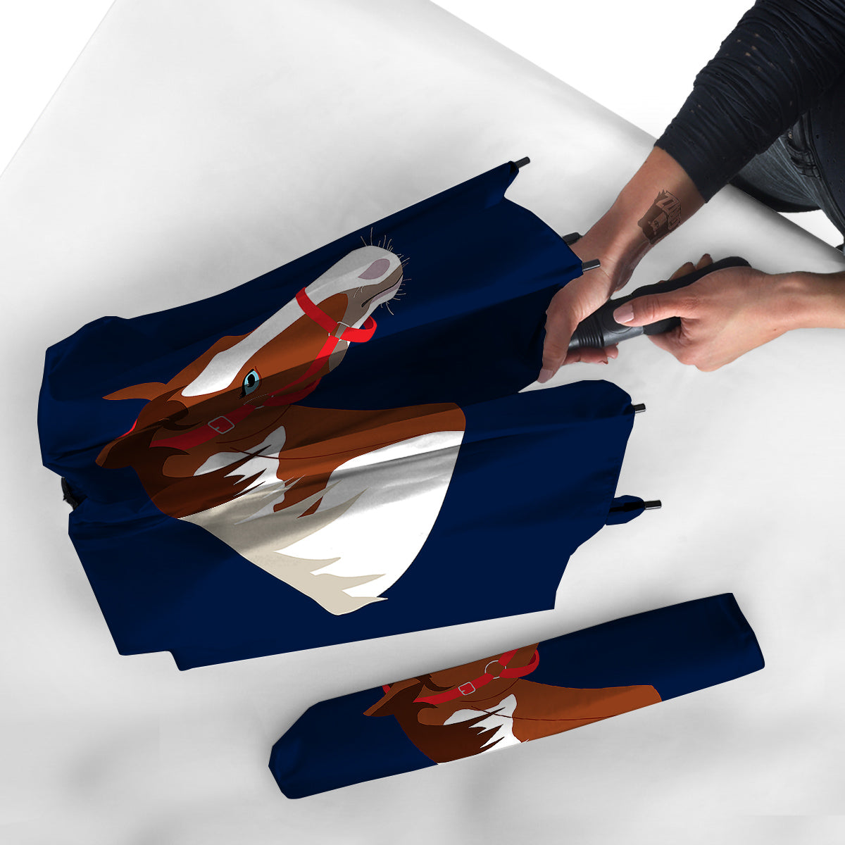 Horse Portrait Dark Blue Print Umbrella-grizzshop