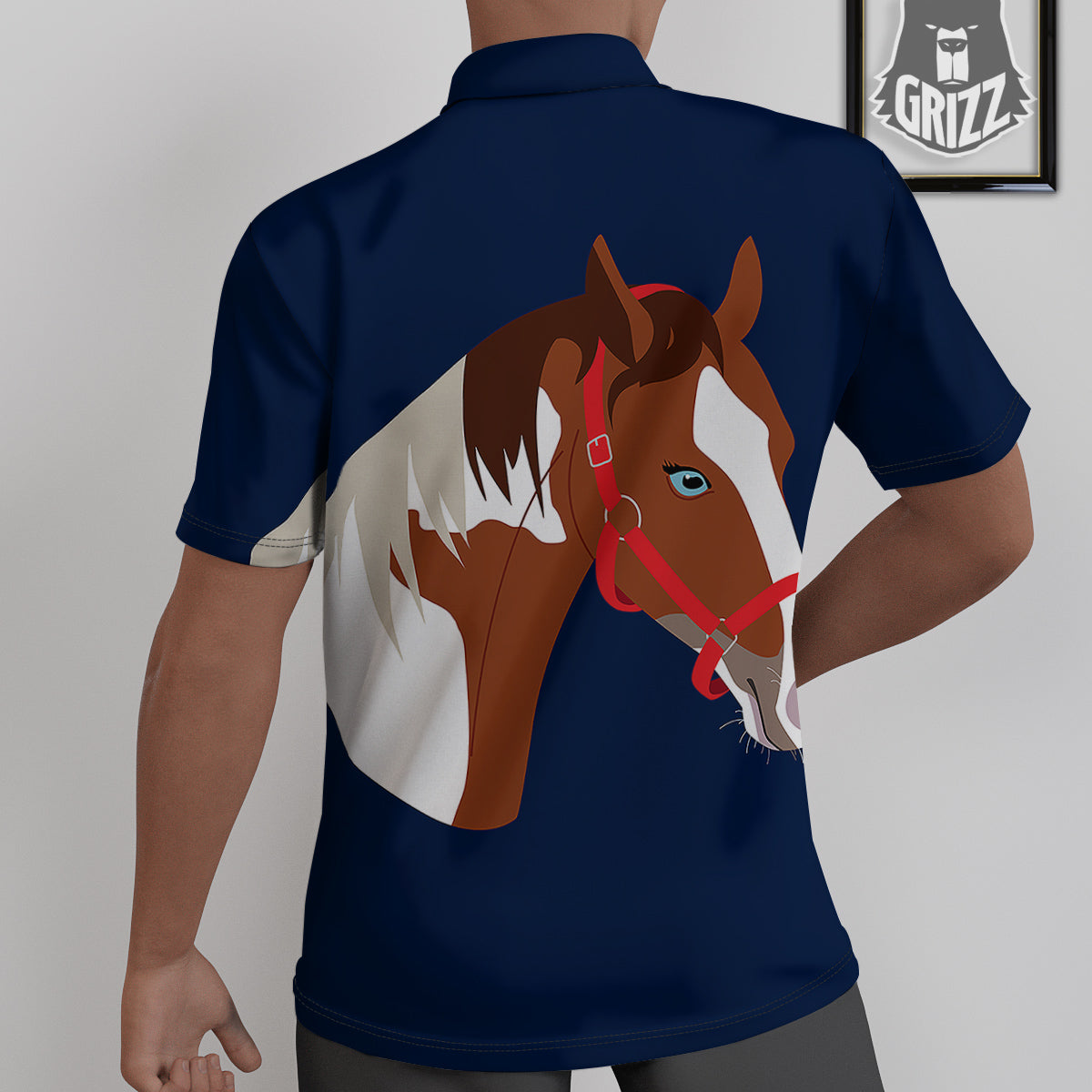 Horse Portrait Dark Blue Print Untucked Shirts-grizzshop