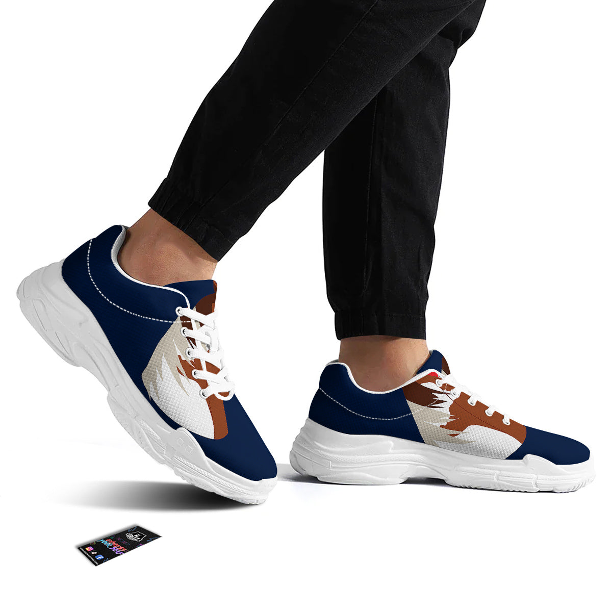 Horse Portrait Dark Blue Print White Chunky Shoes-grizzshop