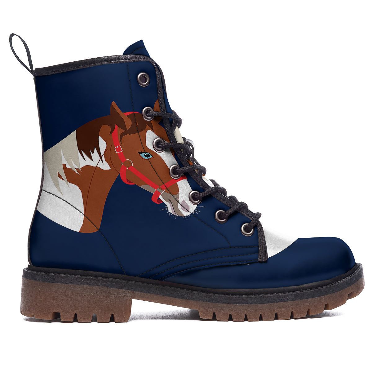 Horse Portrait Dark Blue Print Work Boots-grizzshop