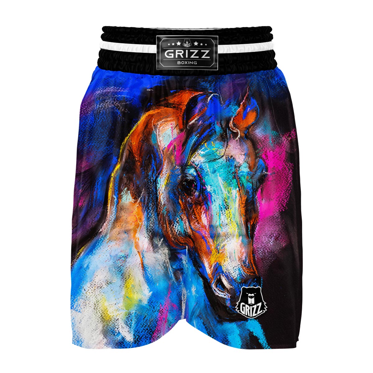 Horse Portrait Pattern Print Boxing Shorts-grizzshop