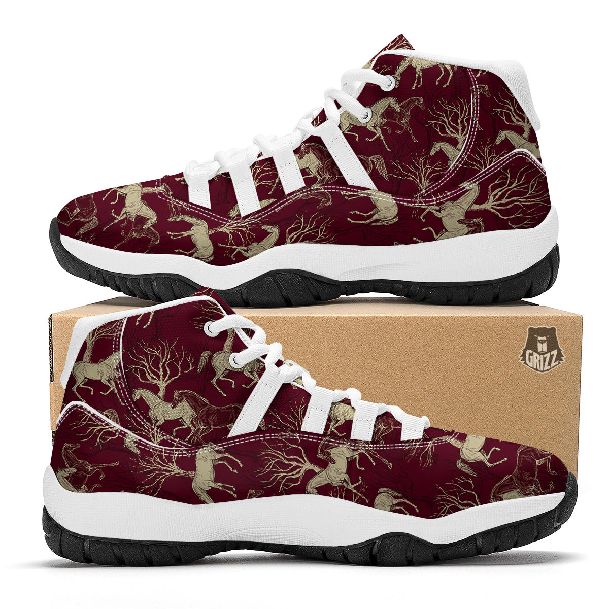 Horse Print Pattern White Bball Shoes-grizzshop