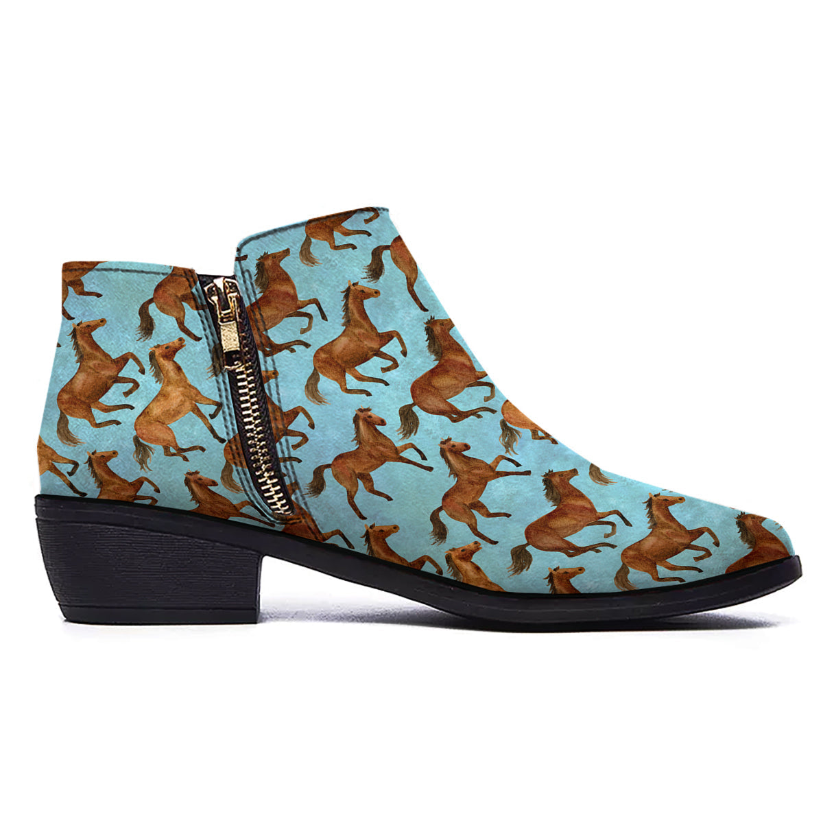 Horse Watercolor Print Pattern Ankle Boots-grizzshop