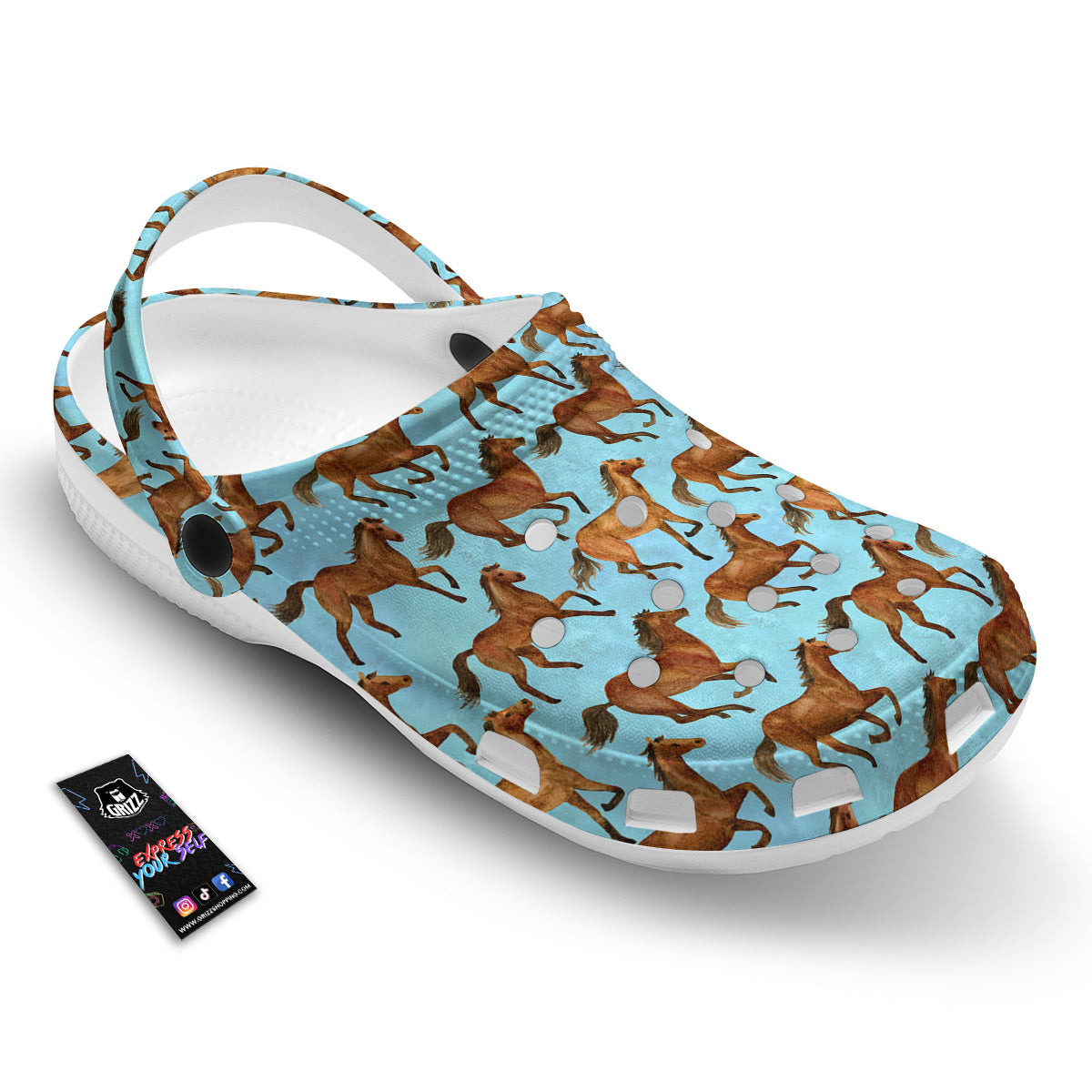 Horse Watercolor Print Pattern Clog-grizzshop