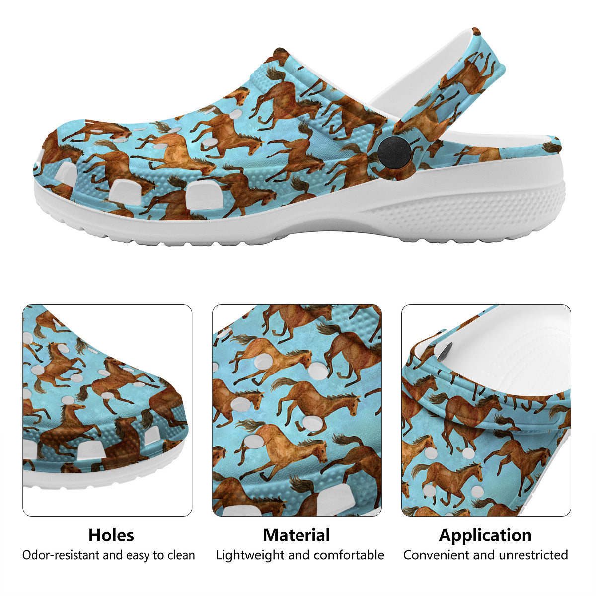 Horse Watercolor Print Pattern Clog-grizzshop
