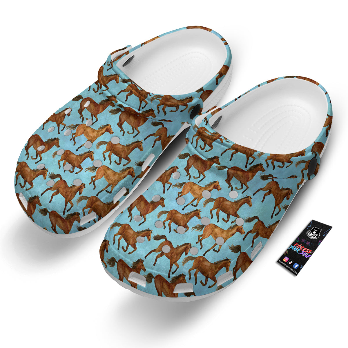 Horse Watercolor Print Pattern Clog-grizzshop