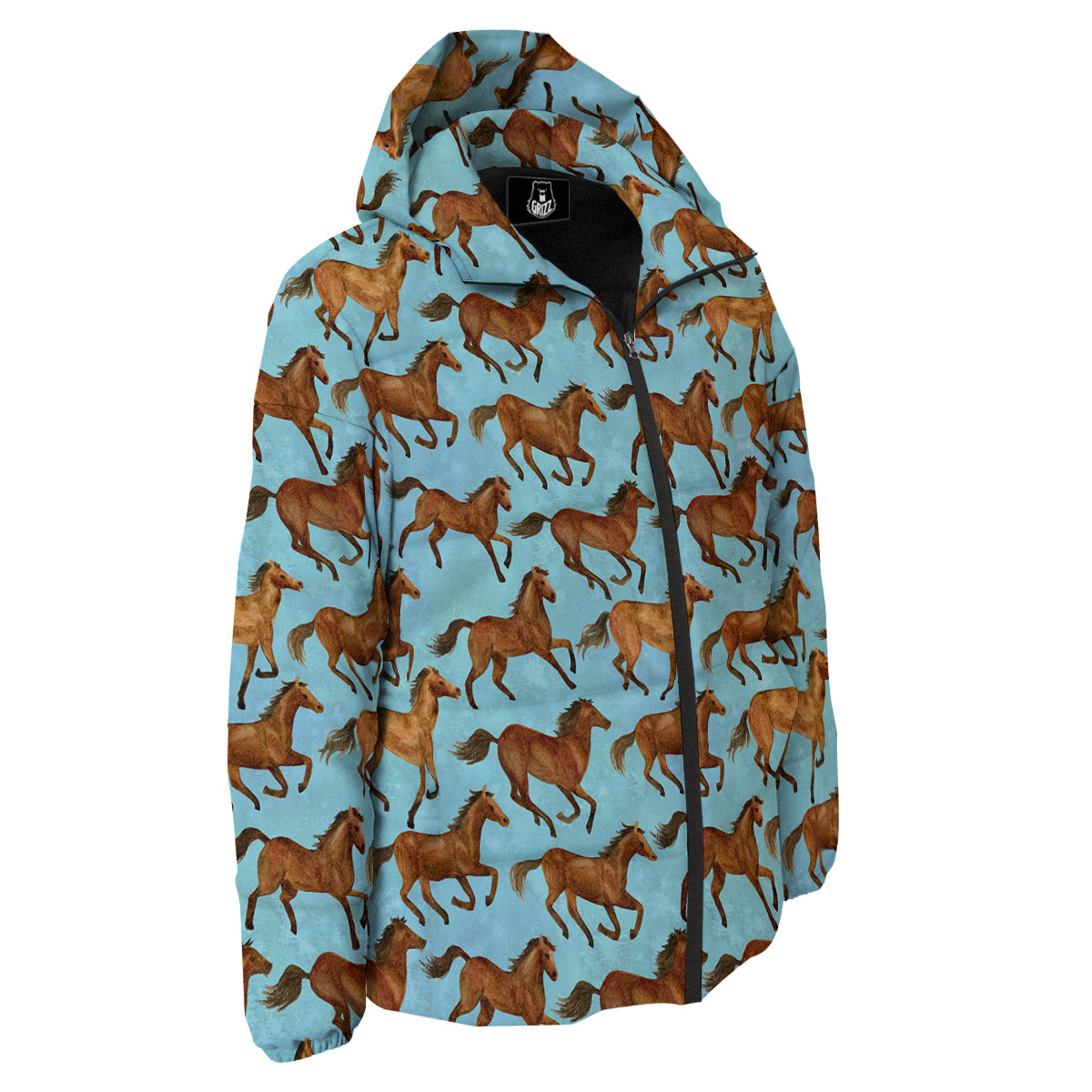 Horse Watercolor Print Pattern Down Jacket-grizzshop