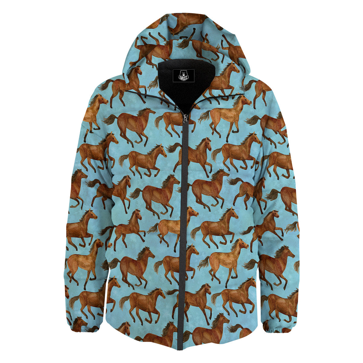 Horse Watercolor Print Pattern Down Jacket-grizzshop