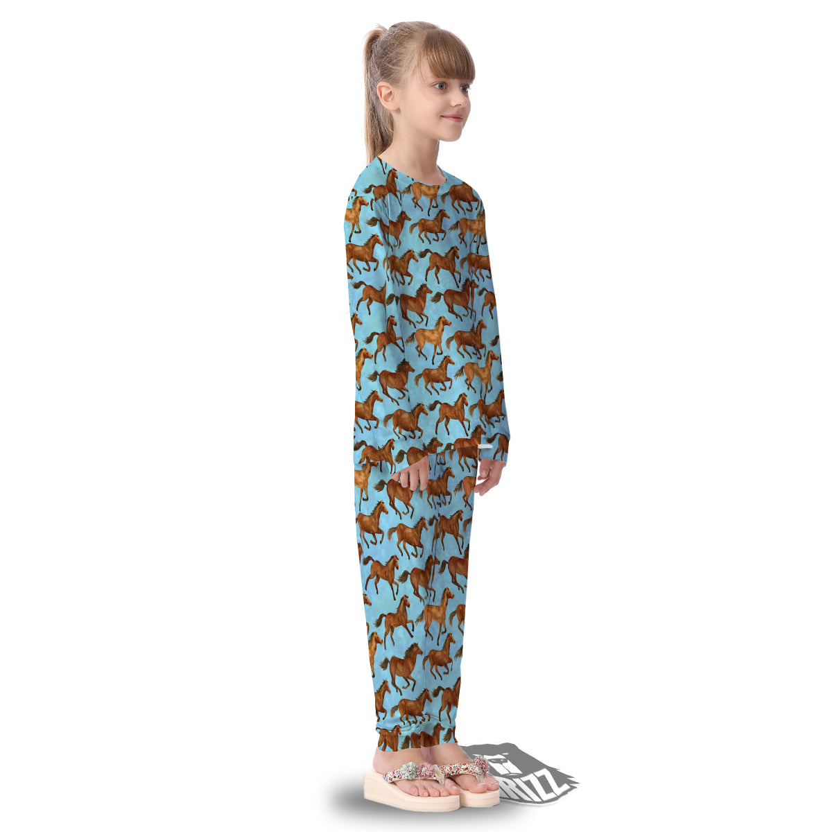 Horse Watercolor Print Pattern Kid's Pajamas-grizzshop