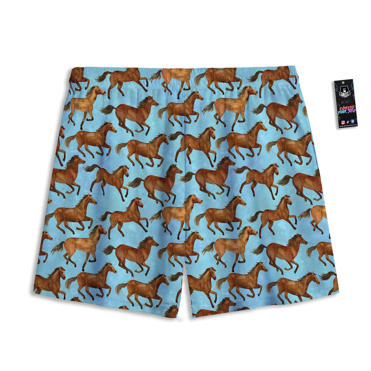 Horse Watercolor Print Pattern Mesh Shorts