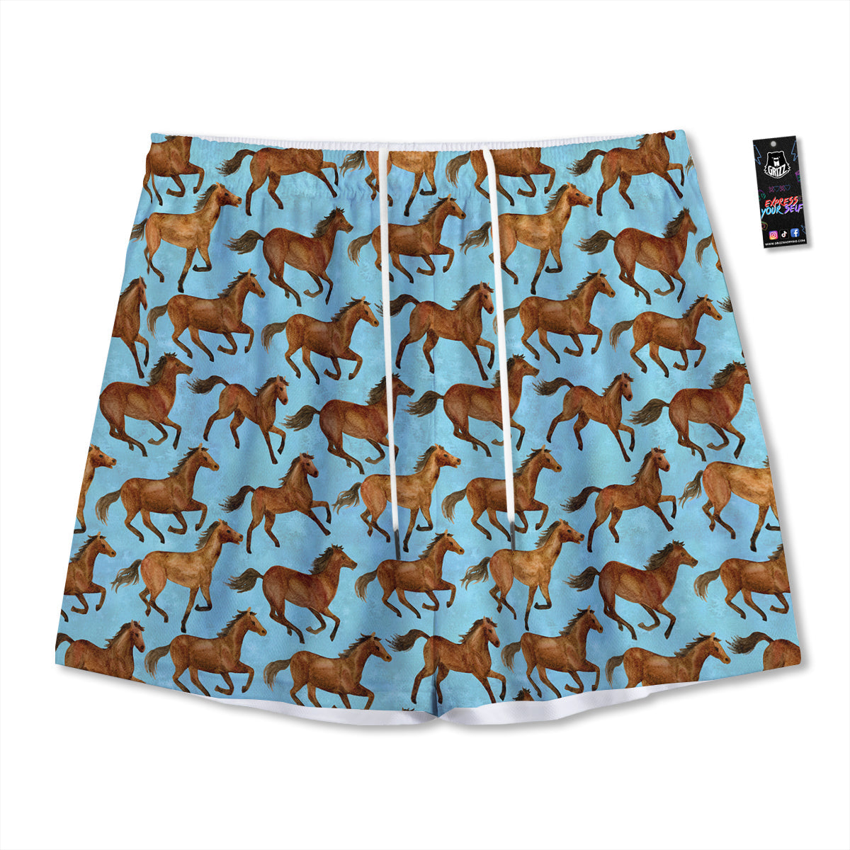 Horse Watercolor Print Pattern Mesh Shorts