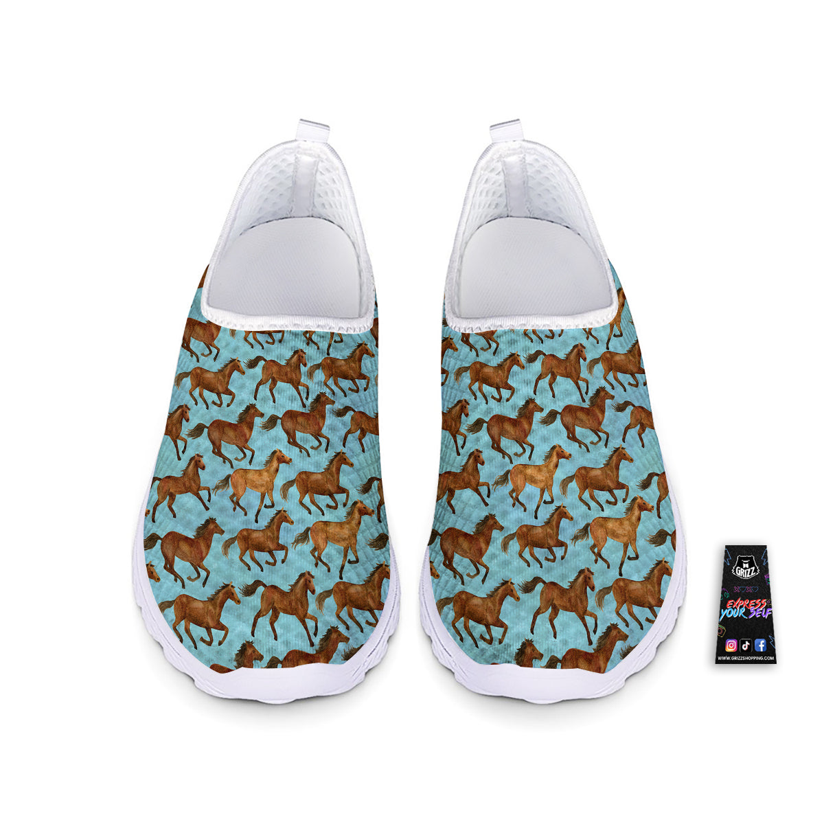 Horse Watercolor Print Pattern Nurse Shoes-grizzshop