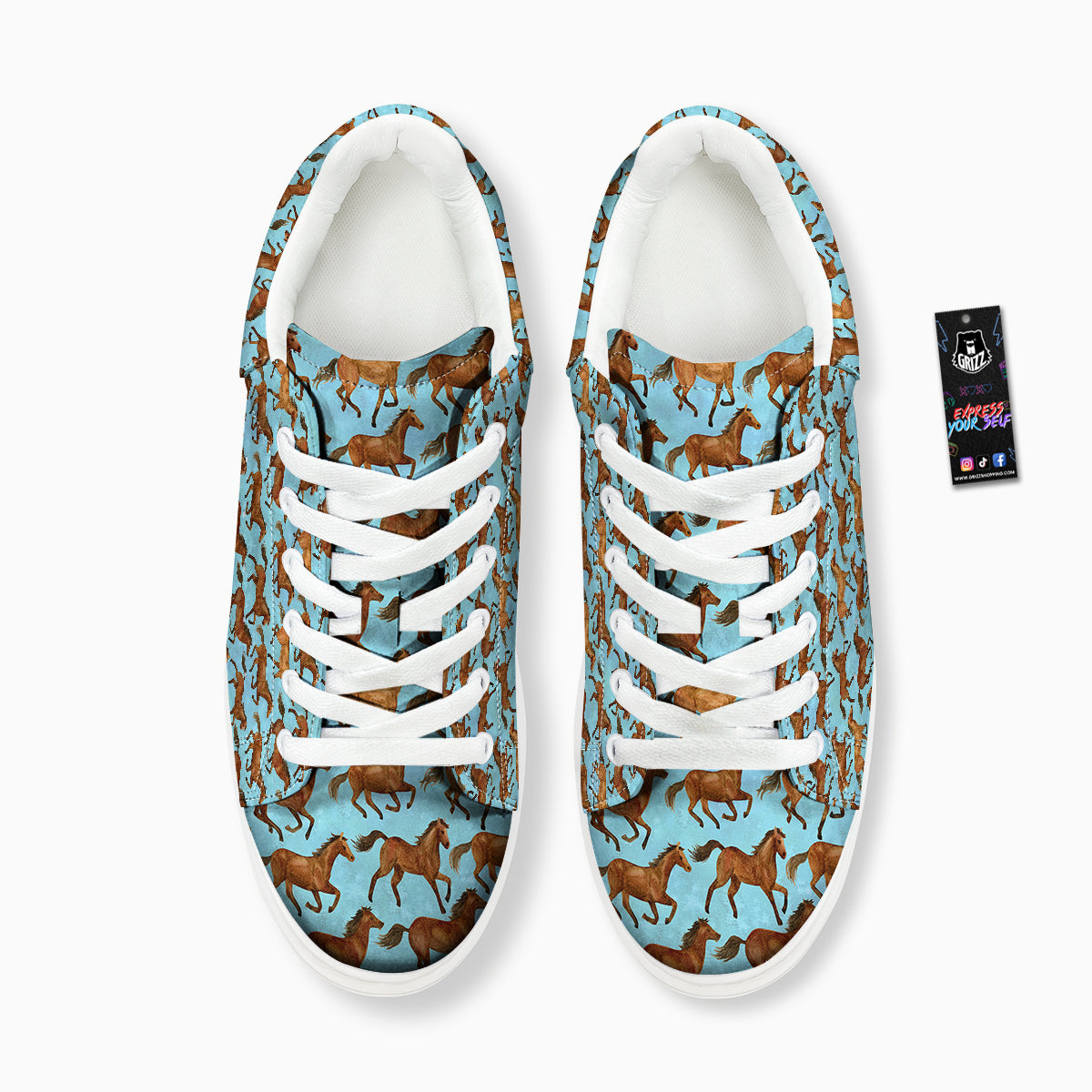 Horse Watercolor Print Pattern Platform Shoes-grizzshop