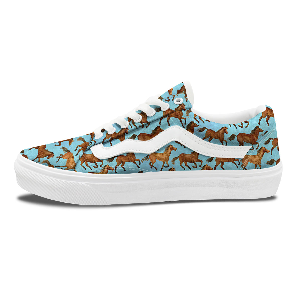 Horse Watercolor Print Pattern Skate Shoes-grizzshop