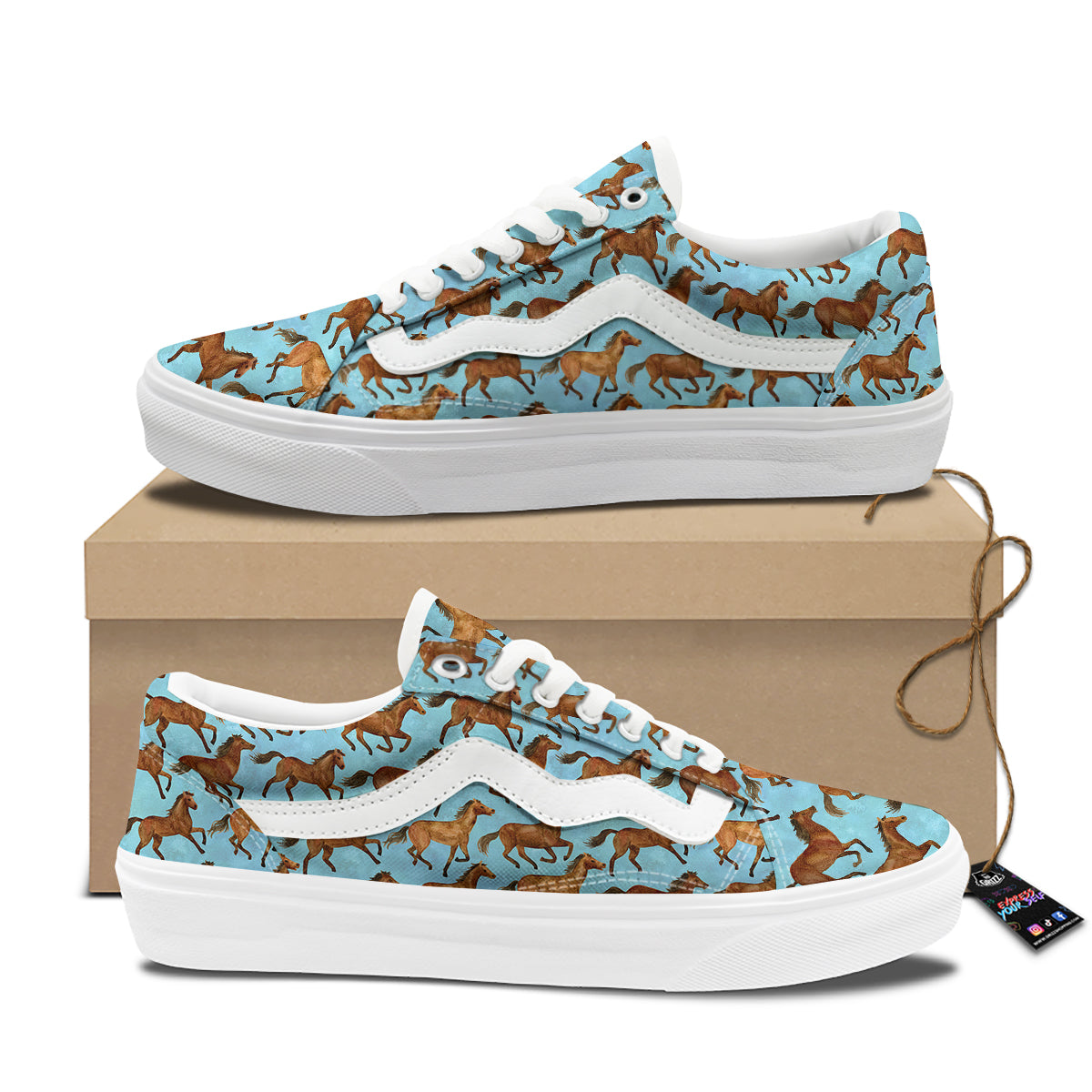 Horse Watercolor Print Pattern Skate Shoes-grizzshop