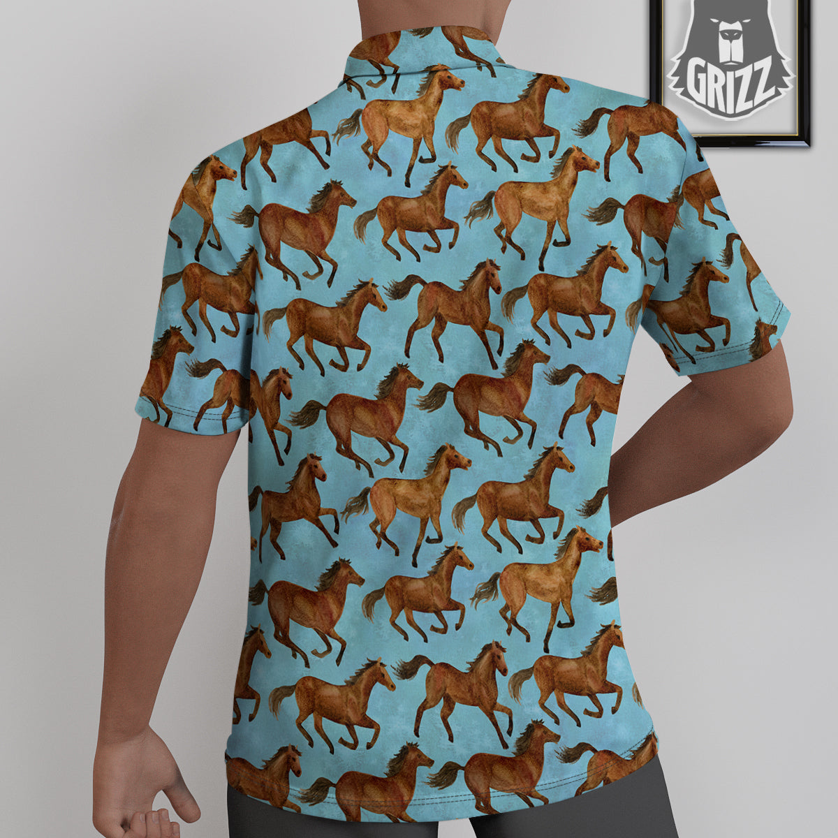 Horse Watercolor Print Pattern Untucked Shirts-grizzshop