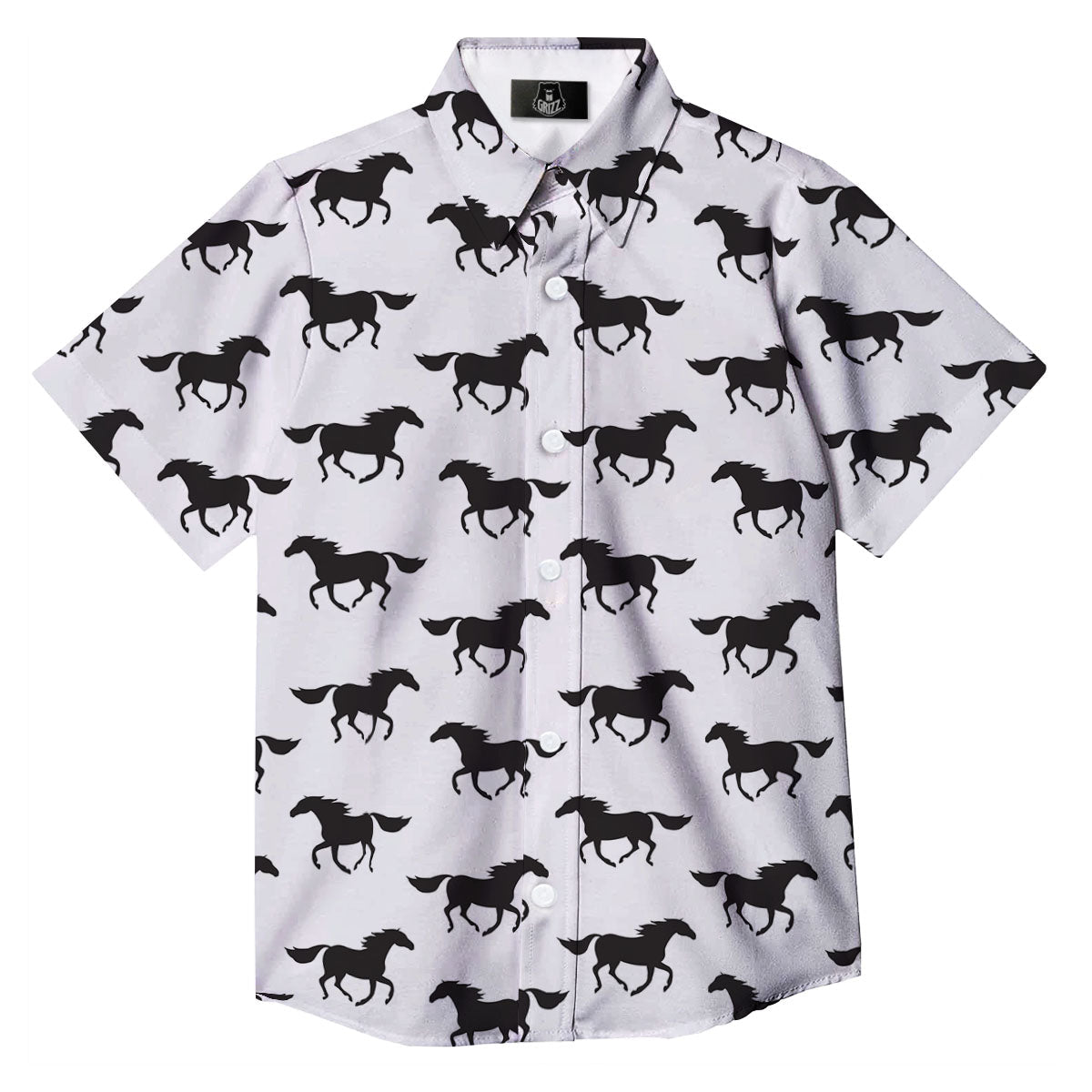 Horse White And Black Print Pattern Button Up Shirt-grizzshop