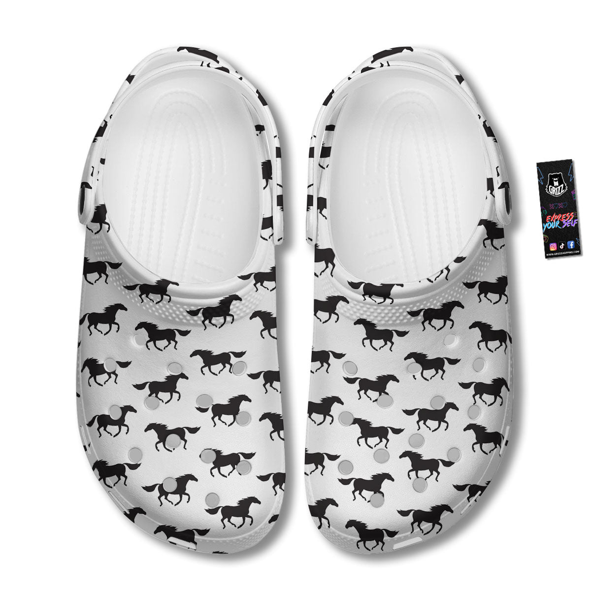 Horse White And Black Print Pattern Clog-grizzshop