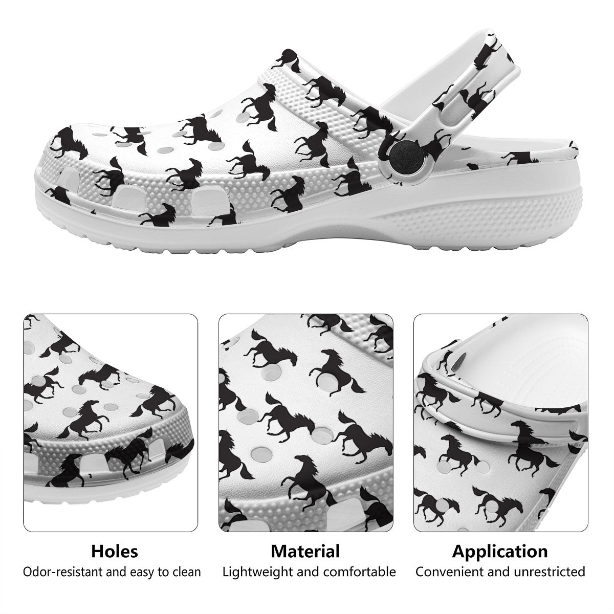Horse White And Black Print Pattern Clog-grizzshop