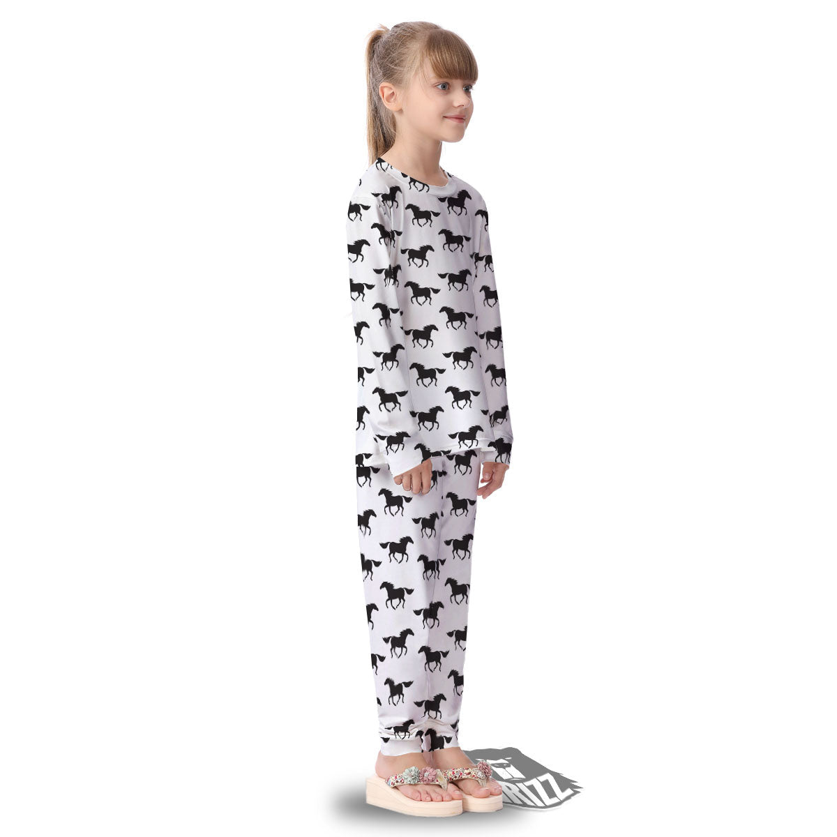 Horse White And Black Print Pattern Kid's Pajamas-grizzshop