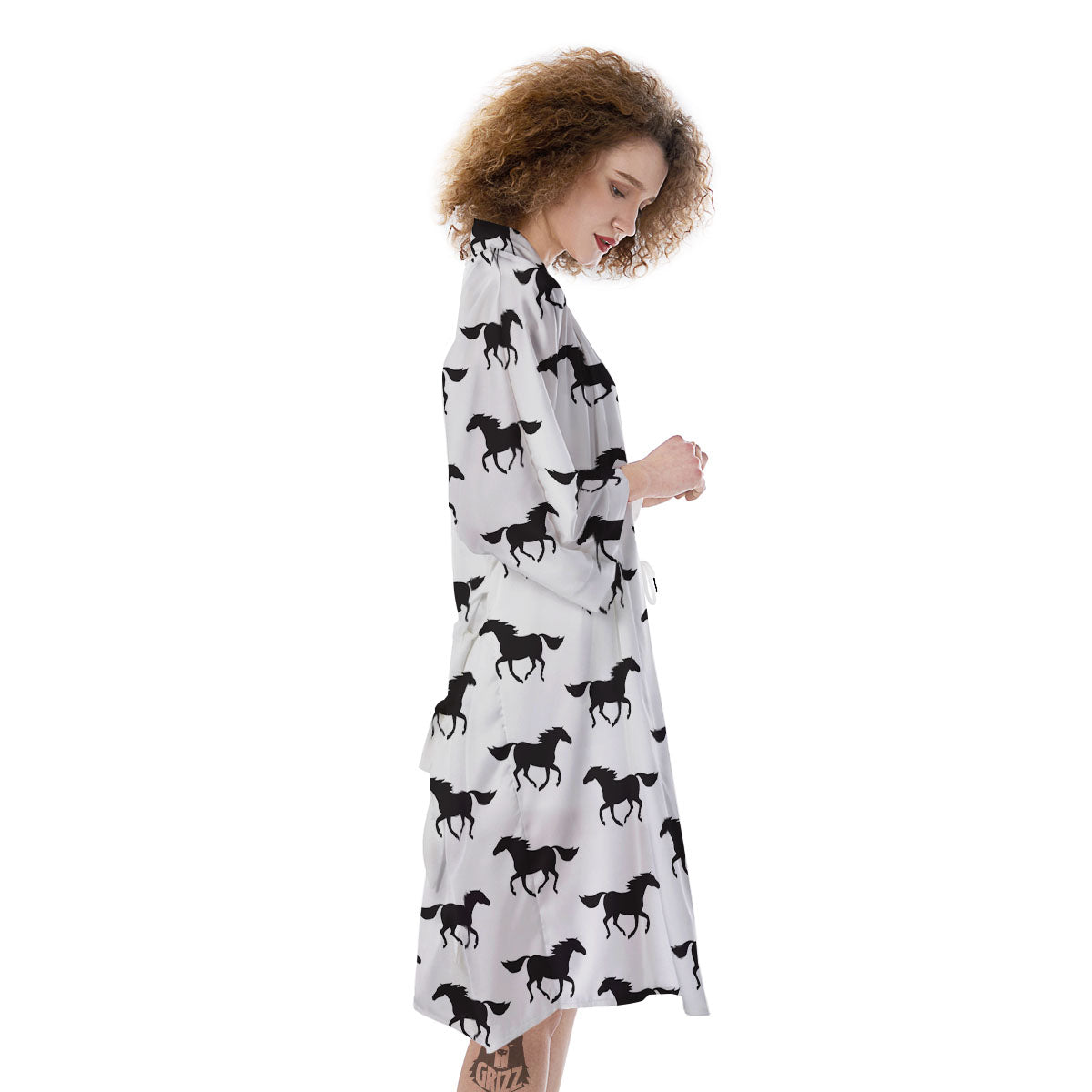 Horse White And Black Print Pattern Kimono-grizzshop