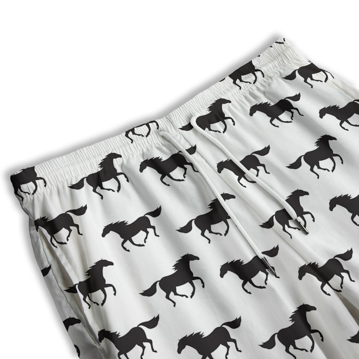 Horse White And Black Print Pattern Men's Athletic Shorts