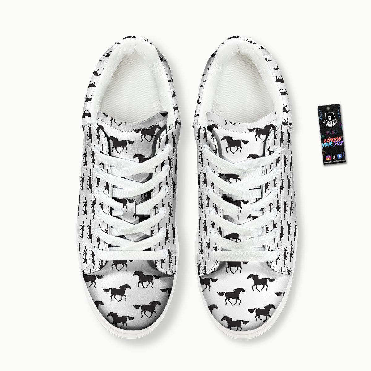 Horse White And Black Print Pattern Platform Shoes-grizzshop