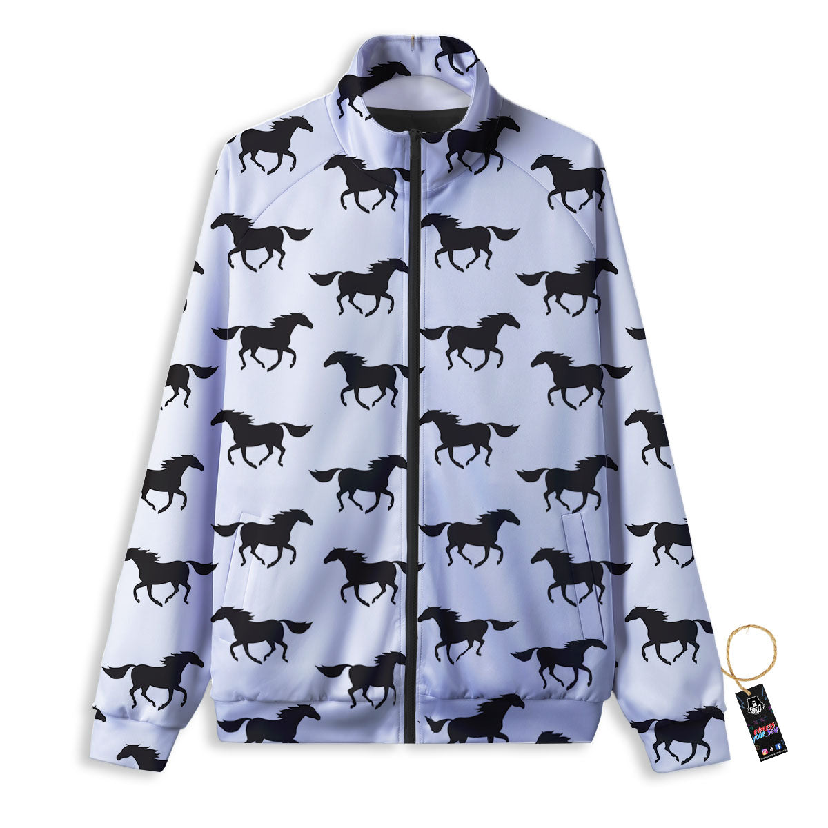 Horse White And Black Print Pattern Track Jacket-grizzshop