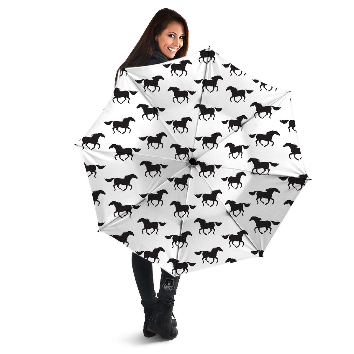 Horse White And Black Print Pattern Umbrella-grizzshop