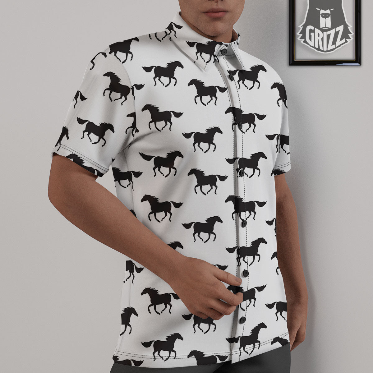 Horse White And Black Print Pattern Untucked Shirts-grizzshop